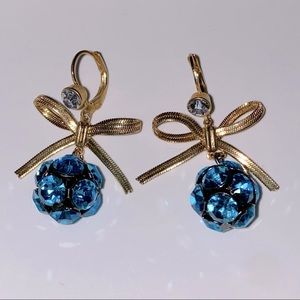 Vintage Betsey Johnson Blue Rhinestone Ball Earrings
